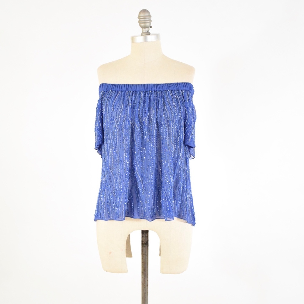 Parker Beaded Georgette Off-the-Shoulder Blouse - Picture 1 of 8